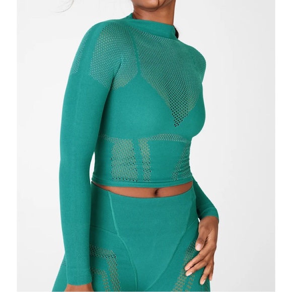 Fabletics Crop Top Long Sleeve Peyton Style Sculpt Knit Compression Teal Small - Picture 1 of 6
